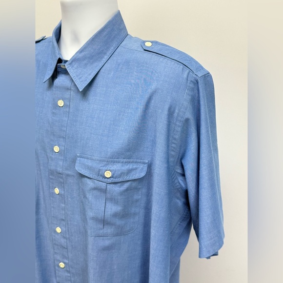 ROUNDTREE & YORKE Men’s blue short sleeve button down shirt w/epaulets size XL - Picture 3 of 10